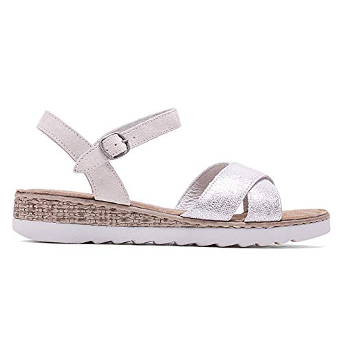 Porronet Faina, Sandalia Mujer, Plata, 41 EU