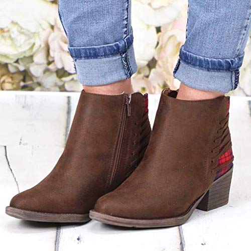 Posioanl Botines Sin Cordones con Cordones para Mujer Botines De Tubo Corto Casual De TacóN Cuadrado Plano Invierno Casuales CóModo Y Elegante Zapatos Ladies Plataforma Botas