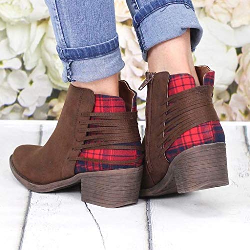 Posioanl Botines Sin Cordones con Cordones para Mujer Botines De Tubo Corto Casual De TacóN Cuadrado Plano Invierno Casuales CóModo Y Elegante Zapatos Ladies Plataforma Botas