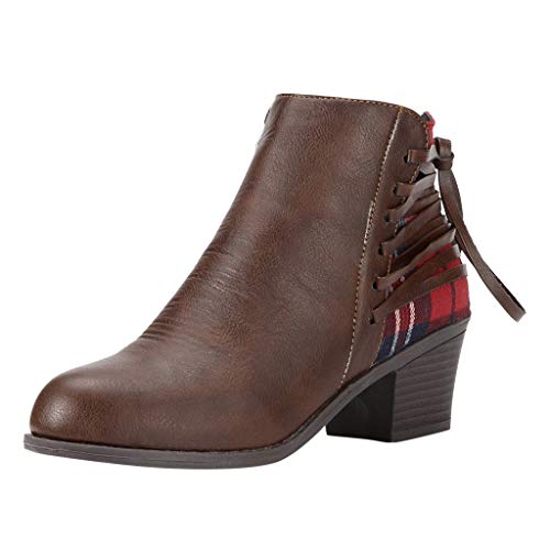 Posioanl Botines Sin Cordones con Cordones para Mujer Botines De Tubo Corto Casual De TacóN Cuadrado Plano Invierno Casuales CóModo Y Elegante Zapatos Ladies Plataforma Botas