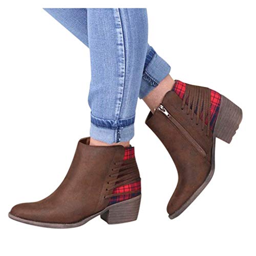 Posioanl Botines Sin Cordones con Cordones para Mujer Botines De Tubo Corto Casual De TacóN Cuadrado Plano Invierno Casuales CóModo Y Elegante Zapatos Ladies Plataforma Botas