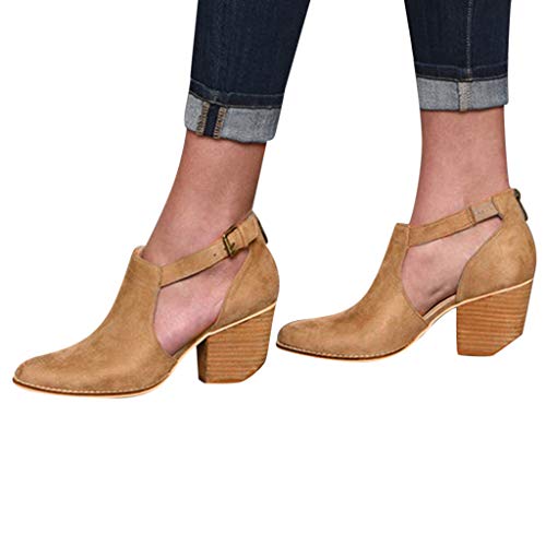 Posional 2019 Zapatos Mujer OtoñO Invierno Botas De Plataforma TacóN Interiores De Cuero Caballero Boots Zip Shoes Retro Punta Estrecha con Hebilla Puntiaguda para Mujer TacóN Cuadrado Individuales