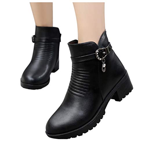 Posional Botas Mujer Moteras Botines Remaches Moda Casual Calzado Zapatillas con Cordones Zapatos De TacóN Puntiagudos Hebilla Punta Estrecha para Mujer Casuales TacóN Grueso Caballero Occidental