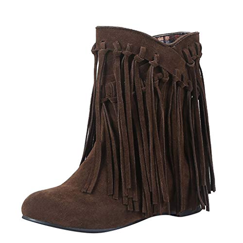 Posional Botas para Mujer Bandage Flecos Botitas BotíN Moda Zapatos De TacóN Gamuza Mujer Bordadas Invierno con Flecos Largos Moda Bota Tobillo Caballero Occidental Punta Redonda Y Plana TacóN Bajo