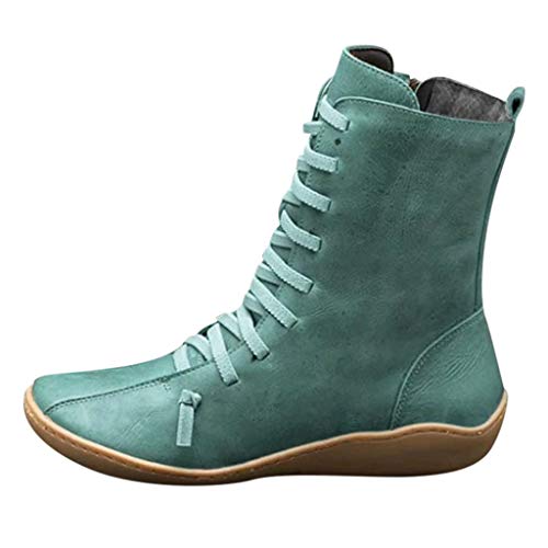 Posional Botas Planas Martin, Botas de Nieve de Invierno Mujer Botines de Cuero de Primavera Zapatos Planos Botas Cortas Damas Moda Estilo Vintage Cremallera Sólida Zapatos Planos Botines Botas Cortas