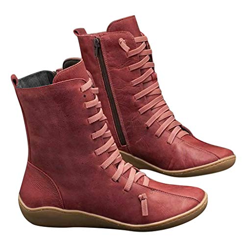 Posional Botas Planas Martin, Botas de Nieve de Invierno Mujer Botines de Cuero de Primavera Zapatos Planos Botas Cortas Damas Moda Estilo Vintage Cremallera Sólida Zapatos Planos Botines Botas Cortas