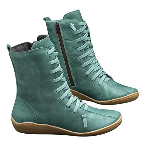 Posional Botas Planas Martin, Botas de Nieve de Invierno Mujer Botines de Cuero de Primavera Zapatos Planos Botas Cortas Damas Moda Estilo Vintage Cremallera Sólida Zapatos Planos Botines Botas Cortas