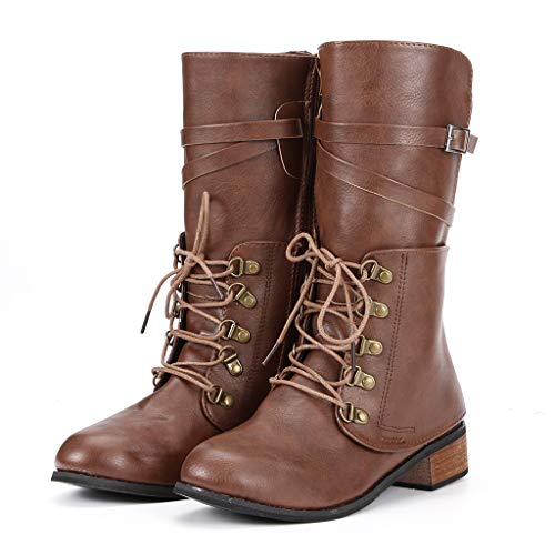 Posional Botas Retro Mujer Navidad Vintage Zapatos Planos de Cuero con Cremallera y Punta Redonda para Ladies Botas Nuevas con Soporte de Arco Piel Impermeable de la Nieve del Invierno