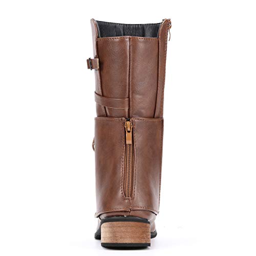 Posional Botas Retro Mujer Navidad Vintage Zapatos Planos de Cuero con Cremallera y Punta Redonda para Ladies Botas Nuevas con Soporte de Arco Piel Impermeable de la Nieve del Invierno