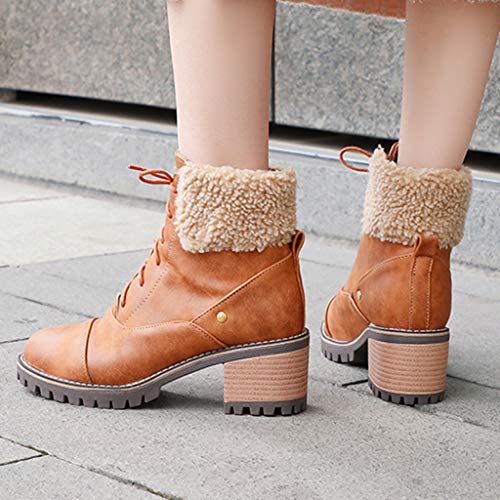 Posional Botines De TacóN Mujer Invierno con Cordones CláSicas Botas TacóN Alto Grueso Zapatos Partido Vestido De Boda A La Moda Ancho Casual Gamuza para Mujer Bordadas Invierno Flecos Largos Moda
