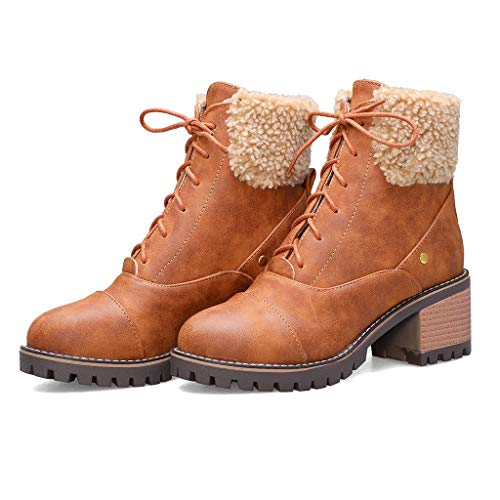Posional Botines De TacóN Mujer Invierno con Cordones CláSicas Botas TacóN Alto Grueso Zapatos Partido Vestido De Boda A La Moda Ancho Casual Gamuza para Mujer Bordadas Invierno Flecos Largos Moda