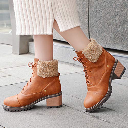 Posional Botines De TacóN Mujer Invierno con Cordones CláSicas Botas TacóN Alto Grueso Zapatos Partido Vestido De Boda A La Moda Ancho Casual Gamuza para Mujer Bordadas Invierno Flecos Largos Moda