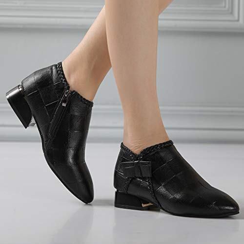 Posional Botines Mujer Retro TacóN Grueso Dama De Talla Grande para Estudiantes Zapatos Comodos Moda Remaches Suqare Tacones Cremallera Color SóLido Botas Cortas Punta Redonda