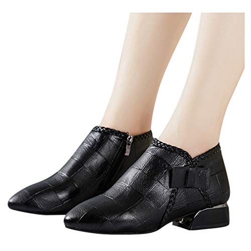 Posional Botines Mujer Retro TacóN Grueso Dama De Talla Grande para Estudiantes Zapatos Comodos Moda Remaches Suqare Tacones Cremallera Color SóLido Botas Cortas Punta Redonda
