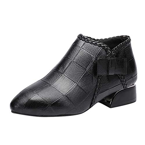Posional Botines Mujer Retro TacóN Grueso Dama De Talla Grande para Estudiantes Zapatos Comodos Moda Remaches Suqare Tacones Cremallera Color SóLido Botas Cortas Punta Redonda