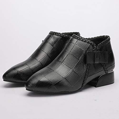 Posional Botines Mujer Retro TacóN Grueso Dama De Talla Grande para Estudiantes Zapatos Comodos Moda Remaches Suqare Tacones Cremallera Color SóLido Botas Cortas Punta Redonda