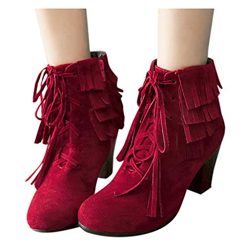 Posional Mujer Botas de Nieve de Bota Plana Botas de Cordones de Gamuza Femenina Zapatos Botines de Tobillo Botas Tacón Alto Cuadrado Moda Otoño Invierno