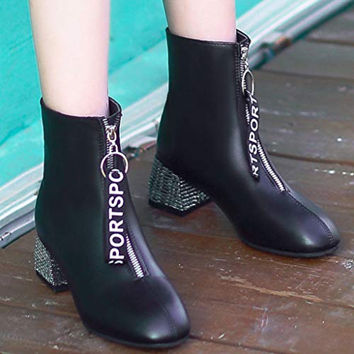 Posional Mujer Tacones Altos Botas Cortas Botines Cortos De Moda De Casual Roma Retro Cremallera Tacones Cuadrados Zapatos De Plataforma Romana Zapato De Mujer De Invierno