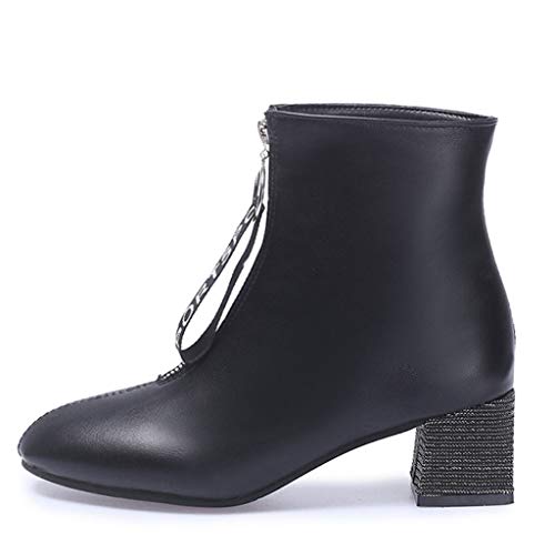 Posional Mujer Tacones Altos Botas Cortas Botines Cortos De Moda De Casual Roma Retro Cremallera Tacones Cuadrados Zapatos De Plataforma Romana Zapato De Mujer De Invierno