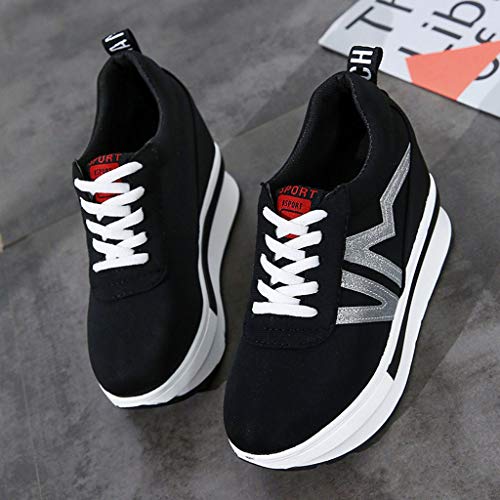 Posional Zapatillas para Mujer Moda Casual Lona Plataforma Gruesa con Cordones CuñAs Zapato De Trabajo Zapatos para Damas Graceful-Get Connected