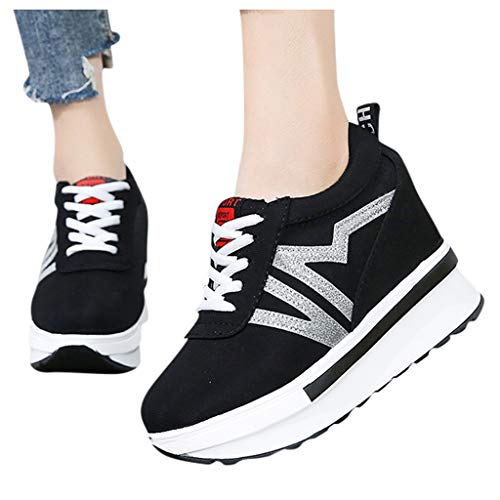 Posional Zapatillas para Mujer Moda Casual Lona Plataforma Gruesa con Cordones CuñAs Zapato De Trabajo Zapatos para Damas Graceful-Get Connected