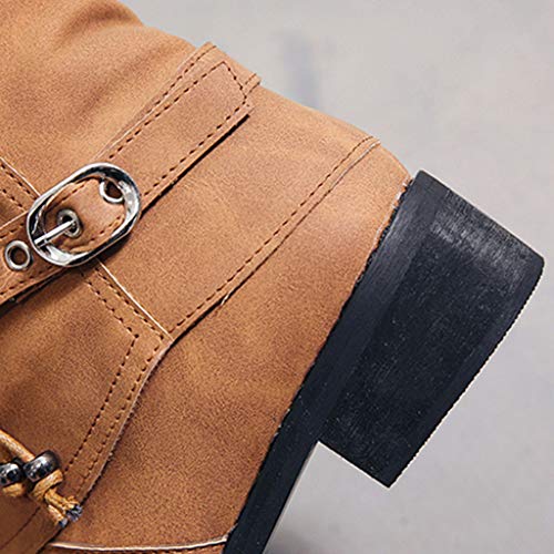 Posional Zapatos de Mujer Pisos Cuero Moda Botines Punta Redonda Hebilla Tacón Bajo Huecos Cortos con Cremallera Lateral Borla Personalizada Antigua Casuales Botines Combate