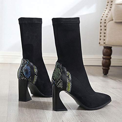 Posional Zapatos Mujeres Botas de Tacones Altos Elegantes Suave Calzado Botines Patrón de Piel de Serpiente Punta con Cremallera Puntiagudas Gruesas Altos Casuales Zapatillas de Deporte