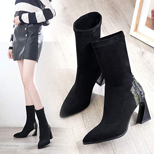 Posional Zapatos Mujeres Botas de Tacones Altos Elegantes Suave Calzado Botines Patrón de Piel de Serpiente Punta con Cremallera Puntiagudas Gruesas Altos Casuales Zapatillas de Deporte