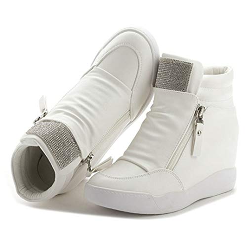 Primavera Otoño Cremallera Botines De Cuña Mujeres Zapatillas De Deporte De Plataforma Alta Zapatos Individuales Internos Aumentados Zapatillas De Deporte Casuales para Mujer