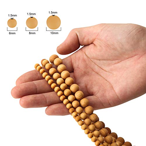Prometis 200 cuentas de 6 mm redondas de sándalo natural, hermosas cuentas espaciadoras pulidas hechas a mano con cordón elástico para pulseras, fabricación de joyas de bricolaje