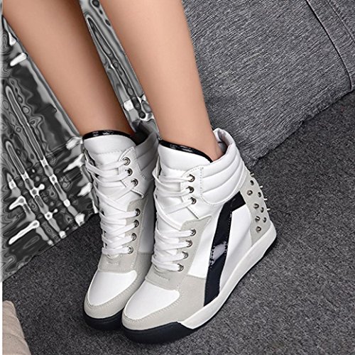 ¡Promoción grande! ¡Venta de liquidación de Covermason! Zapatos ocultos del talón del remache con cordones del otoño de las mujeres Zapatos casuales del recorrido(35 EU, Blanco)