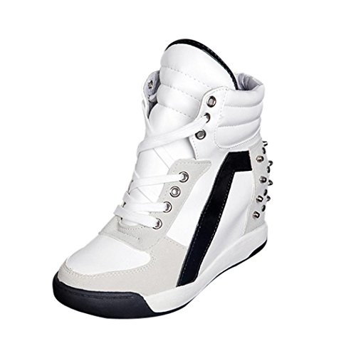 ¡Promoción grande! ¡Venta de liquidación de Covermason! Zapatos ocultos del talón del remache con cordones del otoño de las mujeres Zapatos casuales del recorrido(35 EU, Blanco)