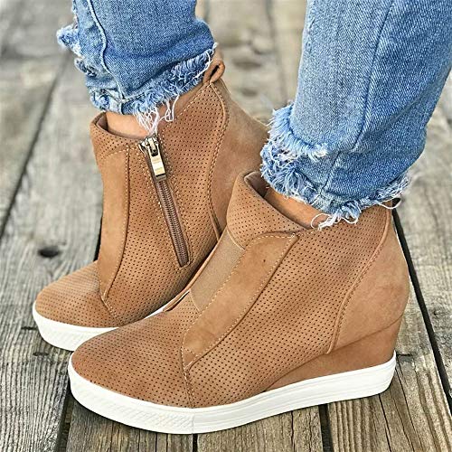 Puimentiua Zapatillas de Cuña Deportivas para Mujer Zapatos Oculto Tacón Plataforma 8cm Sneakers