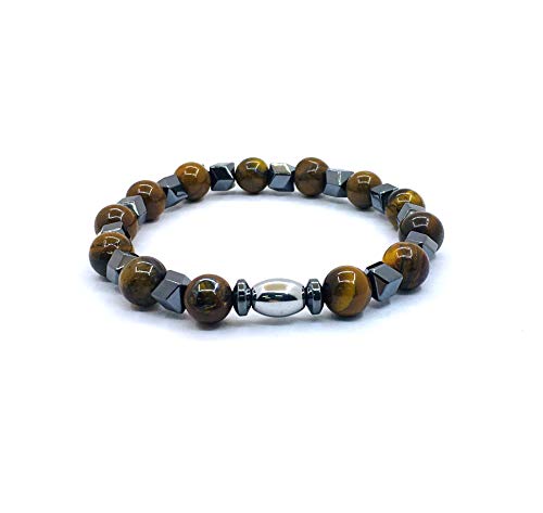 Pulsera de perlas de piedra natural, 8 mm, con ojo de tigre y perlas de hematita, para familia y amigos, mujer y hombre
