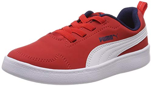 Puma Courtflex PS, Zapatillas Unisex Niños, Blanco White-High Risk Red-Peacoat, 34 EU
