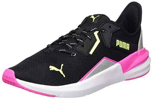 PUMA Platinum Metallic Wns, Zapatillas de Gimnasio Mujer, Negro Black/Luminous Pink/Fizzy Yellow, 42.5 EU