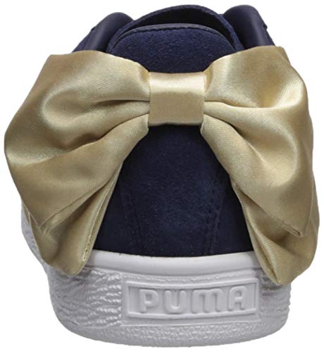 PUMA Women's Suede Bow Varsity Sneaker, Peacoat-Metallic Gold, 8 M US