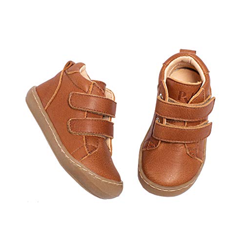 Pyk - Zapatillas de piel ecológica para niños y niñas, color coñac, talla 20-25, color Marrón, talla 23 EU