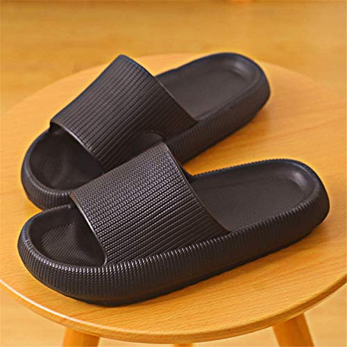 QAZW Pantuflas Ultra Suaves Cloud Feet, Zapatillas de Casa Súper Suaves, Diapositivas de Almohada, Zapatos de Suela Gruesa Antideslizantes de Baño, Toboganes de Ducha de Secado Rápido,Black-38/39