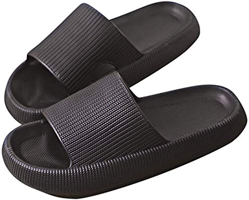QAZW Pantuflas Ultra Suaves Cloud Feet, Zapatillas de Casa Súper Suaves, Diapositivas de Almohada, Zapatos de Suela Gruesa Antideslizantes de Baño, Toboganes de Ducha de Secado Rápido,Black-38/39