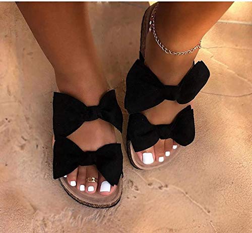 QDY Moda para Mujer Verano Peep Toe Bowknot Sandalias para Mujer Zapatos de tacón de Bloque de Verano Sandalias Bar, Fiesta de Baile, Vestido de Noche, Boda, Negro, 42