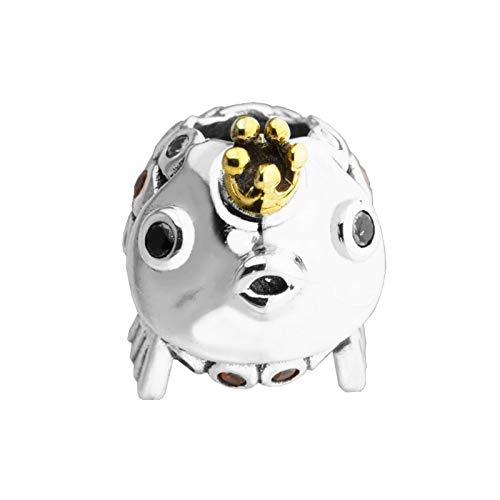 QNWLKJ Se Ajustan A Las Pulseras Originales De Pandora DIY Cuentas De Pez De Oro De Plata Esterlina 925 con Encantos De Oro Real Joyas De Piedra Natural Perlas Berloque