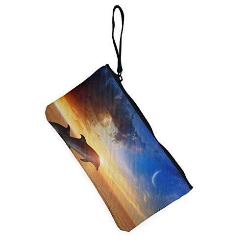 Quecci Monederos De Tela con Cremallera UNE-Start-up-veut-apprendre-a-parler-aux-dauphins Women and Girls Cute Fashion Canvas Coin Purse Change Cash Bag Zipper Small Purse Wallets