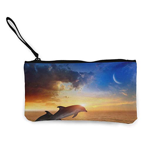 Quecci Monederos De Tela con Cremallera UNE-Start-up-veut-apprendre-a-parler-aux-dauphins Women and Girls Cute Fashion Canvas Coin Purse Change Cash Bag Zipper Small Purse Wallets