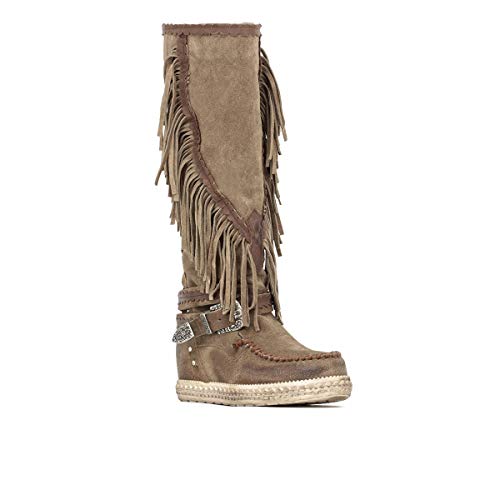 QUEEN HELENA Botas altas de piel para mujer, fabricadas en Italia, cómodas, informales, de cuero y caqui Negro Size: 36 EU