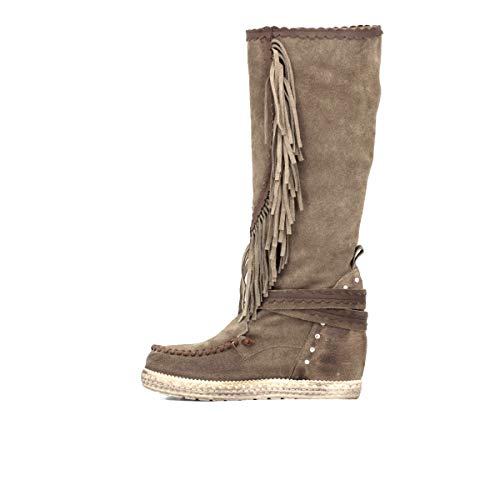 QUEEN HELENA Botas altas de piel para mujer, fabricadas en Italia, cómodas, informales, de cuero y caqui Negro Size: 36 EU