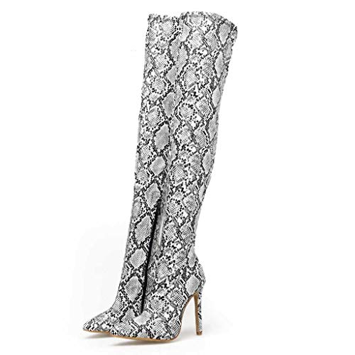 QUICKLYLy Botas Altas De Mujer Rodilla Invierno 2019,Bota Altas Cuña Piel,Botines Altas Baratas Invierno Mujer Zapatos Piel Serpiente sobre Rodilla Punta Estrecha Largas Tubo(Blanco,38CN)