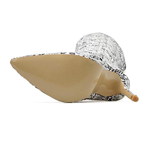 QUICKLYLy Botas Altas De Mujer Rodilla Invierno 2019,Bota Altas Cuña Piel,Botines Altas Baratas Invierno Mujer Zapatos Piel Serpiente sobre Rodilla Punta Estrecha Largas Tubo(Blanco,38CN)