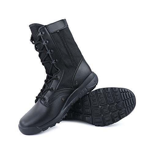 QUNLON Botas Transpirables Antideslizantes Resistentes al Desgaste tácticas Militares para Hombres Zapatos de Trabajo Ligeros de Combate en la Selva con Cremallera Lateral Black 43 EU