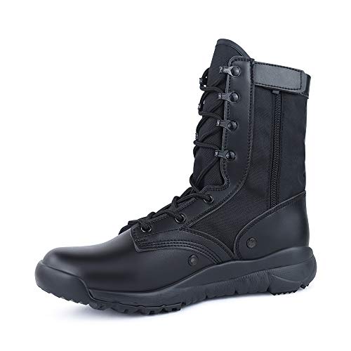 QUNLON Botas Transpirables Antideslizantes Resistentes al Desgaste tácticas Militares para Hombres Zapatos de Trabajo Ligeros de Combate en la Selva con Cremallera Lateral Black 43 EU
